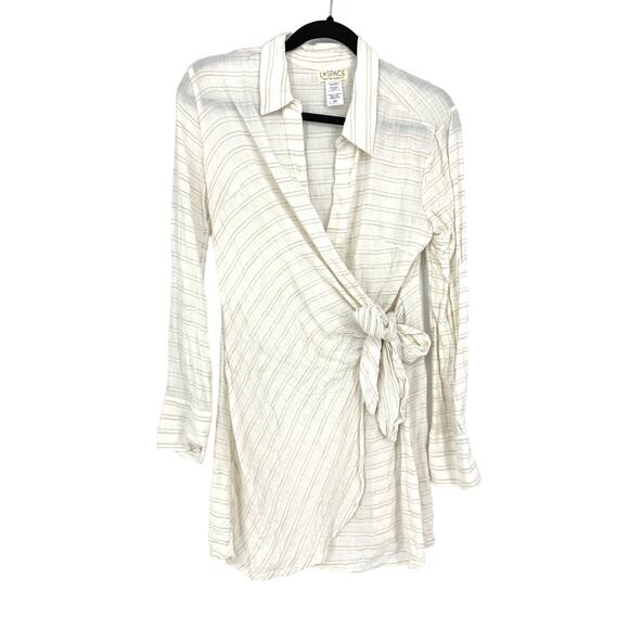 L*Space Beach Dress Womens Small Wrap Front Style Cream Tan Striped - Picture 1 of 4